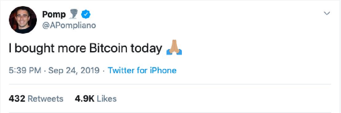 Pompalino tweetje a bitcoin árfolyamról. 